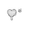 Heart, honey, bee sketch vector illustration