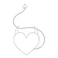 Heart with horns and a tail. Sketch. Devils heart. Vector illustration. A symbol of love in a devilish guise. Isolated background.