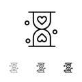 Heart, Hourglass, Glass, Hour, Waiting Bold and thin black line icon set