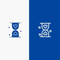 Heart, Hourglass, Glass, Hour, Waiting Line and Glyph Solid icon Blue banner Line and Glyph Solid icon Blue banner