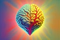 A heart in a human brain. Colorful concept of love in the head. Generative AI