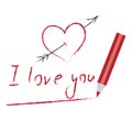 Heart and I love you drawn by red pencil Royalty Free Stock Photo