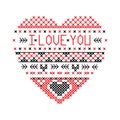 Heart i love you fair isle pattern vector