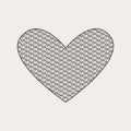 Heart icon. Addicted to coffee concept. Outline decorative element with coffee beans pattern inside. White background