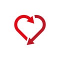 heart icon with arrows, love symbol, hearth with repeat arrow, recycle sign. Vector illustration. Royalty Free Stock Photo