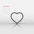 Heart icon in flat style. Love vector illustration on white isolated background. Romantic business concept