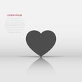 Heart icon in flat style. Love vector illustration on white isolated background. Romantic business concept