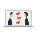 Heart icon and a lovers in laptop screen