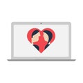 Heart icon and a lovers in laptop screen