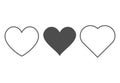 Heart icon. Outline love vector signs isolated on a background. Gray black graphic shape line art for romantic wedding or
