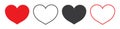 Heart icon. Red, white, black symbol of love. Simple shape of heart for like, wedding. Silhouette of health. Background for