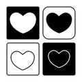 Heart icon set. Black and white vector illustration isolated on white. Royalty Free Stock Photo