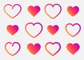 Heart icon set. Love and like pink gradient symbols isolated on white background Royalty Free Stock Photo