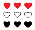 Heart icon set. Red black and outline hearts Royalty Free Stock Photo