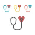 Heart icon with stethoscope. Cardiology health care center, clinic logo. Vector signs for web graphics