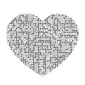Heart icon symbol of love from black printed board, chip and radio component. Computer electronics processor motherboard. Vector Royalty Free Stock Photo