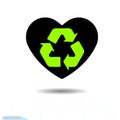 Heart icon. A symbol of love. Valentine day with the sign of the green arrows recycle. Flat style for graphic and web design, logo Royalty Free Stock Photo