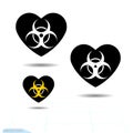 Heart icon. A symbol of love. Valentine s day with the sign of the Warning sign of virus. Biohazard icon. Vector illustration. Fla Royalty Free Stock Photo