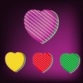 Heart Icon Vector four variations in style flat on purple background.