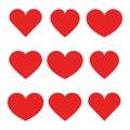 Heart icons. collection of different red hearts icons in flat design Royalty Free Stock Photo