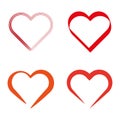 Heart icons set. Love symbols collection. Romantic design elements. Passion shapes variety. Vector illustration. EPS 10.