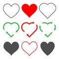 Heart icons set. Outline vector love signs. Green heart shape with arrow. Recycle earth reuse ecology symbol Royalty Free Stock Photo