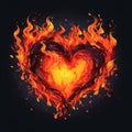 Heart illustration painted with watercolor paints fiery flames around the heart dark background. Heart as a symbol of affe Royalty Free Stock Photo