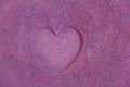 Heart imprint on purple blue sand, copy space Royalty Free Stock Photo
