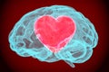 Heart inside brain, smart love concept. 3D