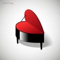 Heart integrated in piano instrument. Background vector illustration