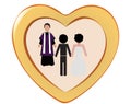 Heart with interior wedding scenes couple spouses and priest
