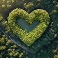 Heart in an island by a forest on a lake, landscape of love and romance for dreamy lovers Royalty Free Stock Photo