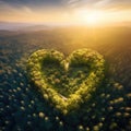Heart in an island by a forest on a lake, landscape of love and romance for dreamy lovers Royalty Free Stock Photo