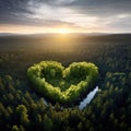 Heart in an island by a forest on a lake, landscape of love and romance for dreamy lovers Royalty Free Stock Photo