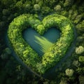 Heart in an island by a forest on a lake, landscape of love and romance for dreamy lovers Royalty Free Stock Photo