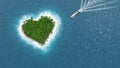 Heart island. A luxury boat is sailing to the island.