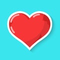 Heart isolated on a blue background. Realistic sticker. Simple cute design. Icon or logo. Flat style vector illustration Royalty Free Stock Photo