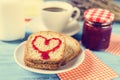 Heart of jam on a toast, with a cross-process effect Royalty Free Stock Photo