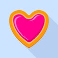 Heart jelly biscuit icon, flat style Royalty Free Stock Photo