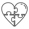 Heart jigsaw icon, outline style