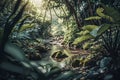Into the Heart of the Jungle: A Serene and Majestic River Beckons Adventure and Discovery, ai generative
