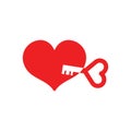 The heart and key icon. Heart and Key symbol. Flat Vector illustration on white background Royalty Free Stock Photo