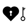 Heart key love open lock concept vector illustration. door keyhole icon. romantic symbol. valentine security sign. isolated shape Royalty Free Stock Photo