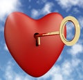 Heart With Key And Sky Background Showing Love Romance And Valentines Royalty Free Stock Photo