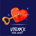 Heart with key. unlock the love or heart concept - Royalty Free Stock Photo