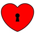 heart with keyhole, red vector illustration of heart lock, white background Royalty Free Stock Photo