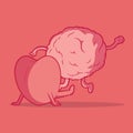 Heart kicking a brain vector illustration.