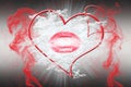 Heart and a Kiss With Red Smoke. Valentine`s Day Concept 3D Illu Royalty Free Stock Photo