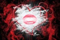 Heart and a Kiss With Red Smoke. Valentine`s Day Concept 3D Illu Royalty Free Stock Photo