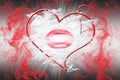 Heart and a Kiss With Red Smoke. Valentine`s Day Concept 3D Illu Royalty Free Stock Photo